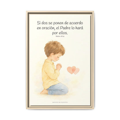 Donde dos se ponen de acuerdo | Cuadro de fe enmarcado | Mateo 18:19 — 16×24 pulgadas, marco natural, vista frontal