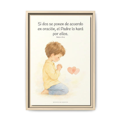 Donde dos se ponen de acuerdo | Cuadro de fe enmarcado | Mateo 18:19 — 12×18 pulgadas, marco natural, vista frontal
