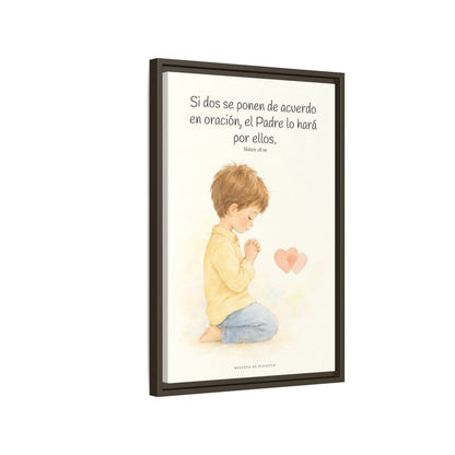 Donde dos se ponen de acuerdo | Cuadro de fe enmarcado | Mateo 18:19 — 16×24 pulgadas, marco espresso, vista lateral del marco flotante