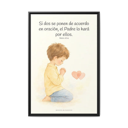 Donde dos se ponen de acuerdo | Cuadro de fe enmarcado | Mateo 18:19 — 24×36 pulgadas, marco negro, vista frontal