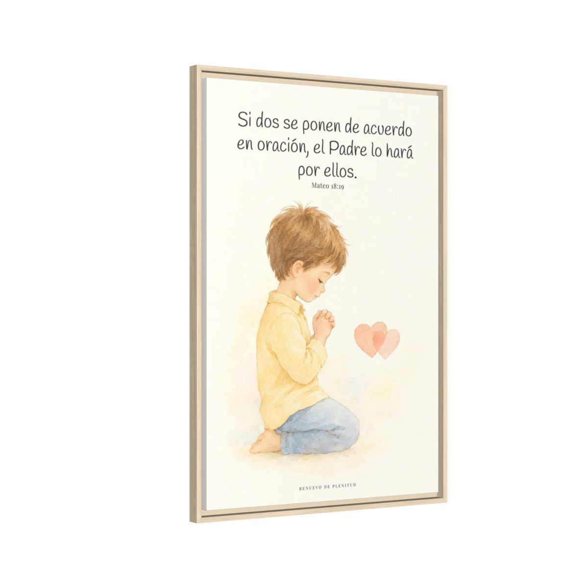 Donde dos se ponen de acuerdo | Cuadro de fe enmarcado | Mateo 18:19 — 24×36 pulgadas, marco natural, vista lateral del marco flotante