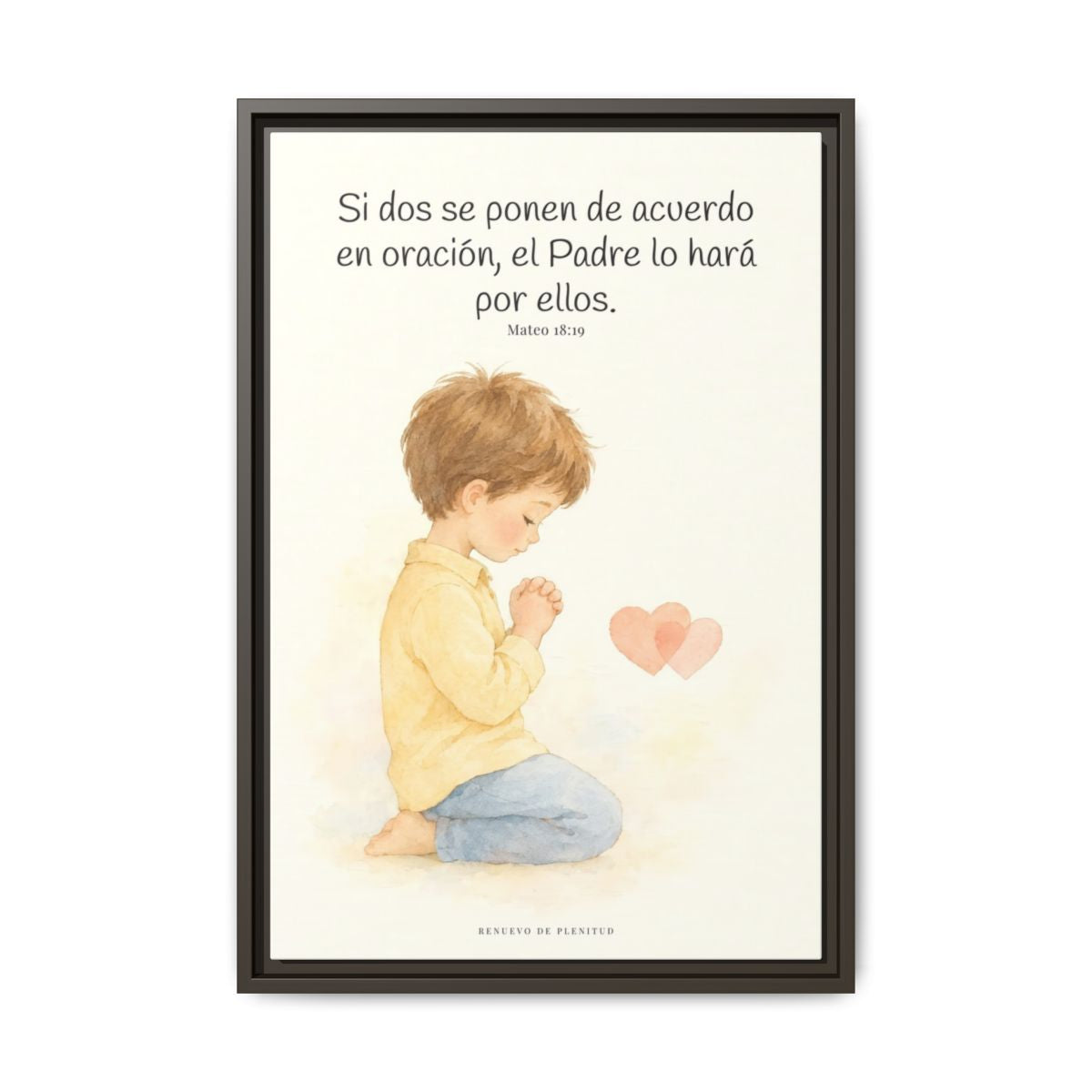 Donde dos se ponen de acuerdo | Cuadro de fe enmarcado | Mateo 18:19 — 16×24 pulgadas, marco espresso, vista frontal