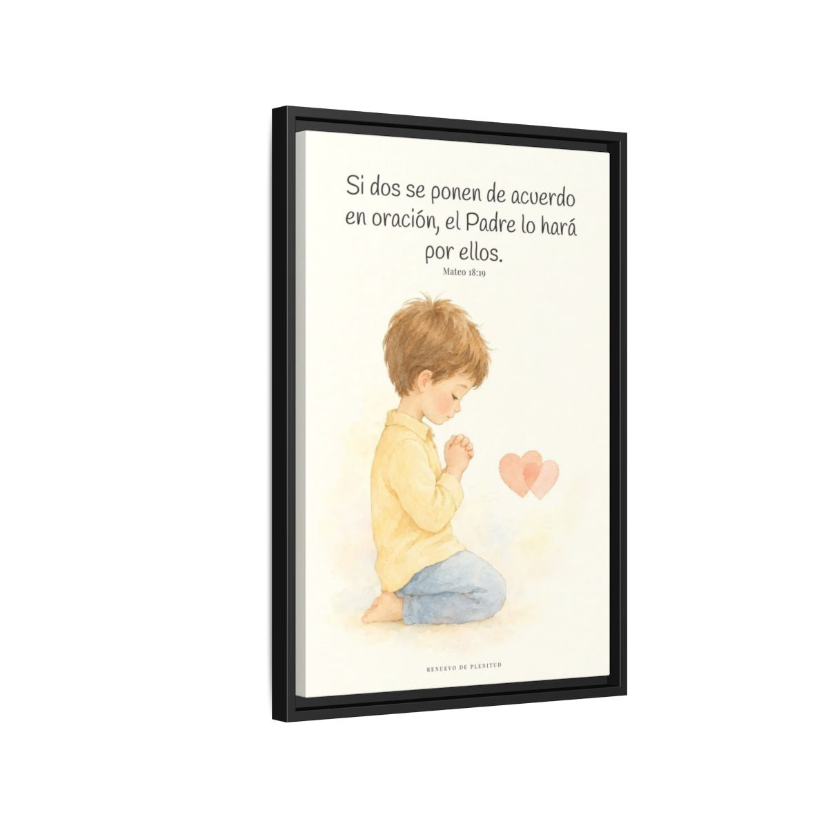 Donde dos se ponen de acuerdo | Cuadro de fe enmarcado | Mateo 18:19 — 16×24 pulgadas, marco negro, vista lateral del marco flotante