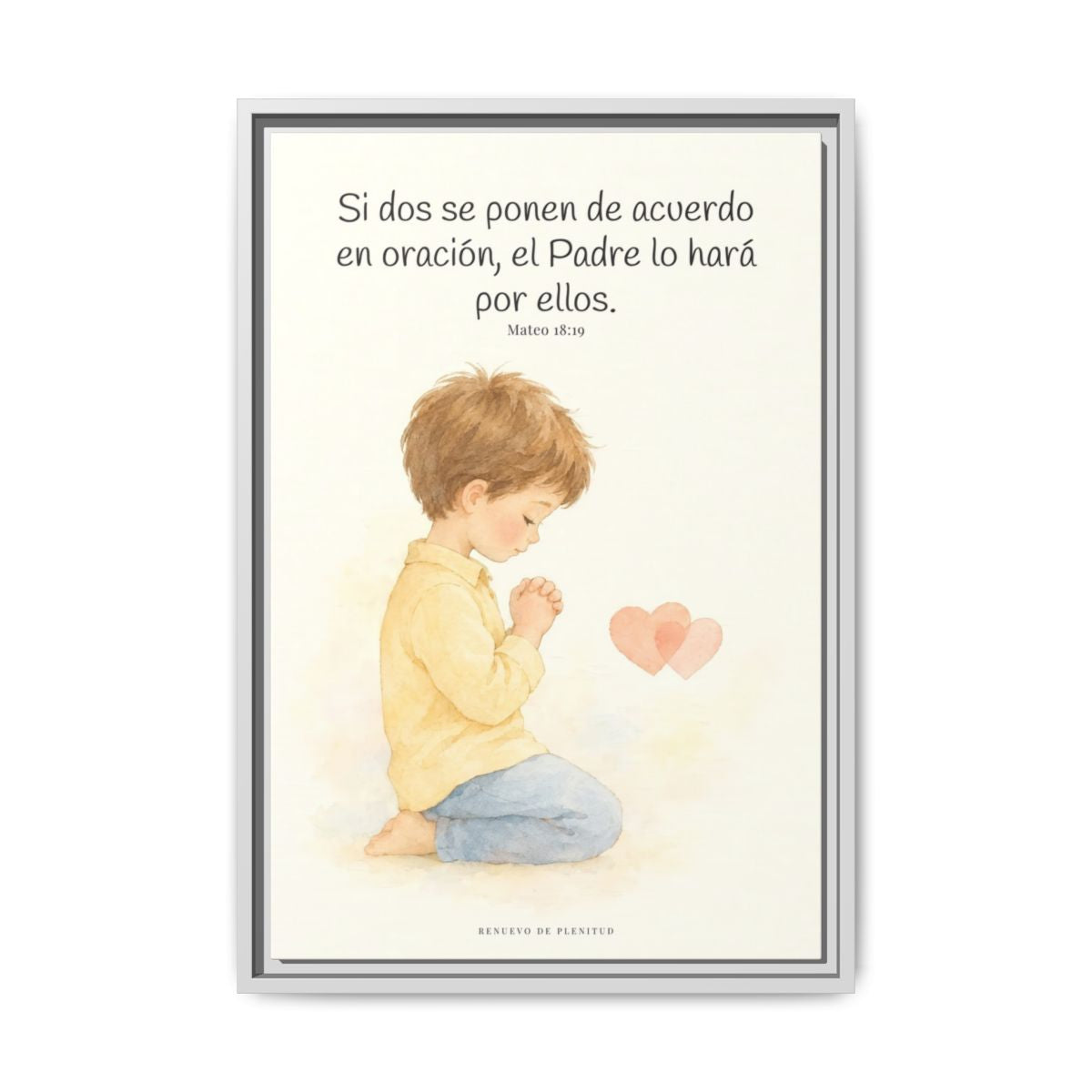 Donde dos se ponen de acuerdo | Cuadro de fe enmarcado | Mateo 18:19 — 16×24 pulgadas, marco blanco, vista frontal