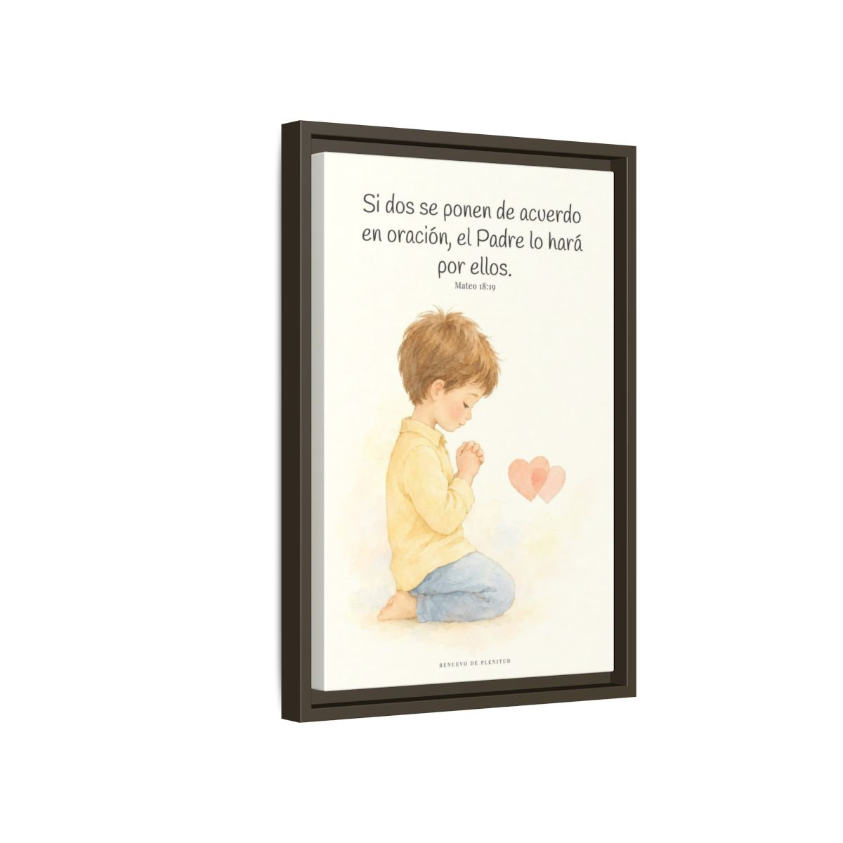 Donde dos se ponen de acuerdo | Cuadro de fe enmarcado | Mateo 18:19 — 12×18 pulgadas, marco espresso, vista lateral del marco flotante