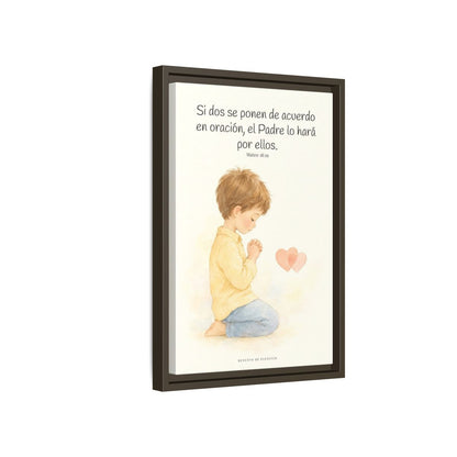 Donde dos se ponen de acuerdo | Cuadro de fe enmarcado | Mateo 18:19 — 12×18 pulgadas, marco espresso, vista lateral del marco flotante