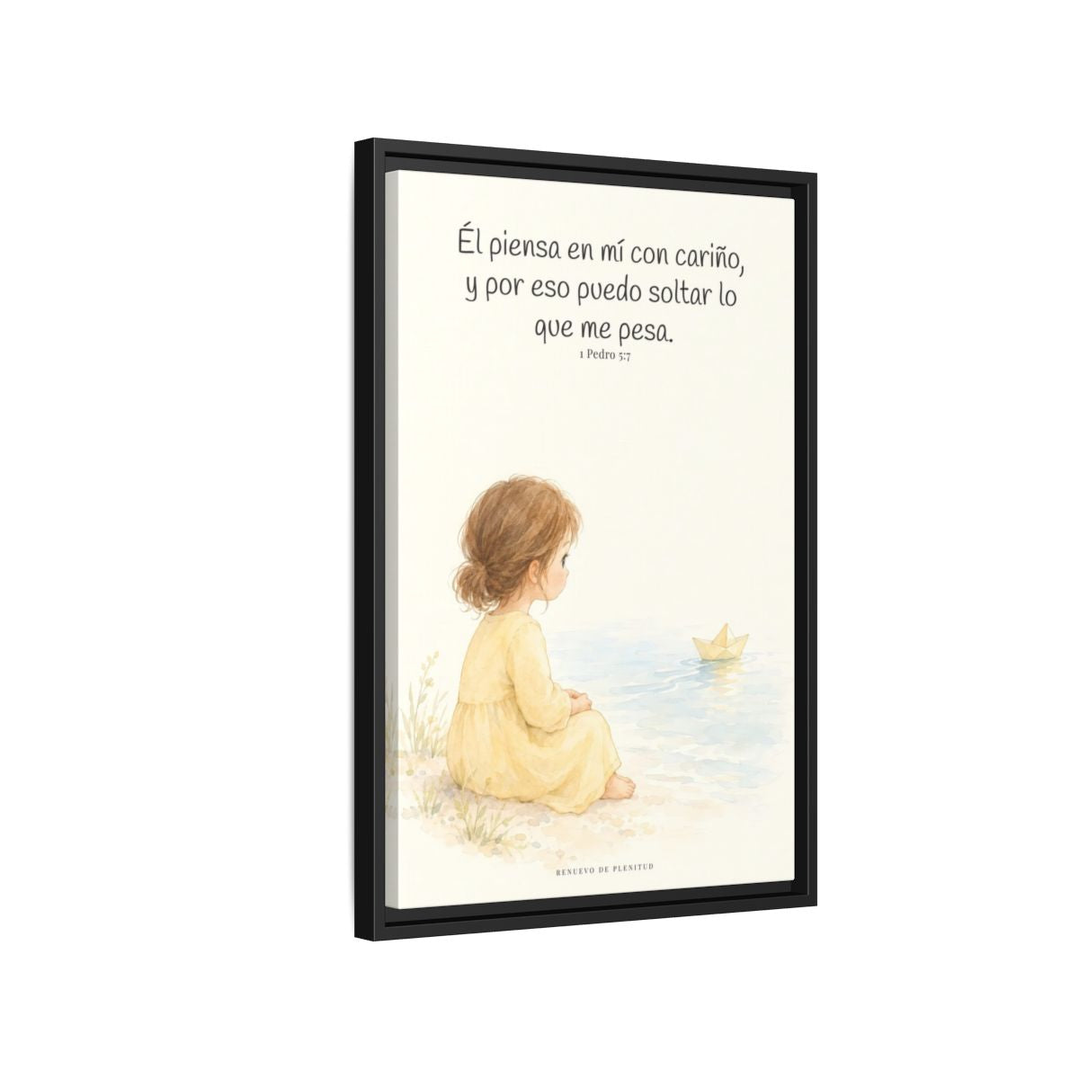 Echa Toda Tu Ansiedad Sobre Dios — Lienzo Cristiano Enmarcado | 1 Pedro 5:7 — 16×24 pulgadas, marco negro, vista lateral del marco flotante