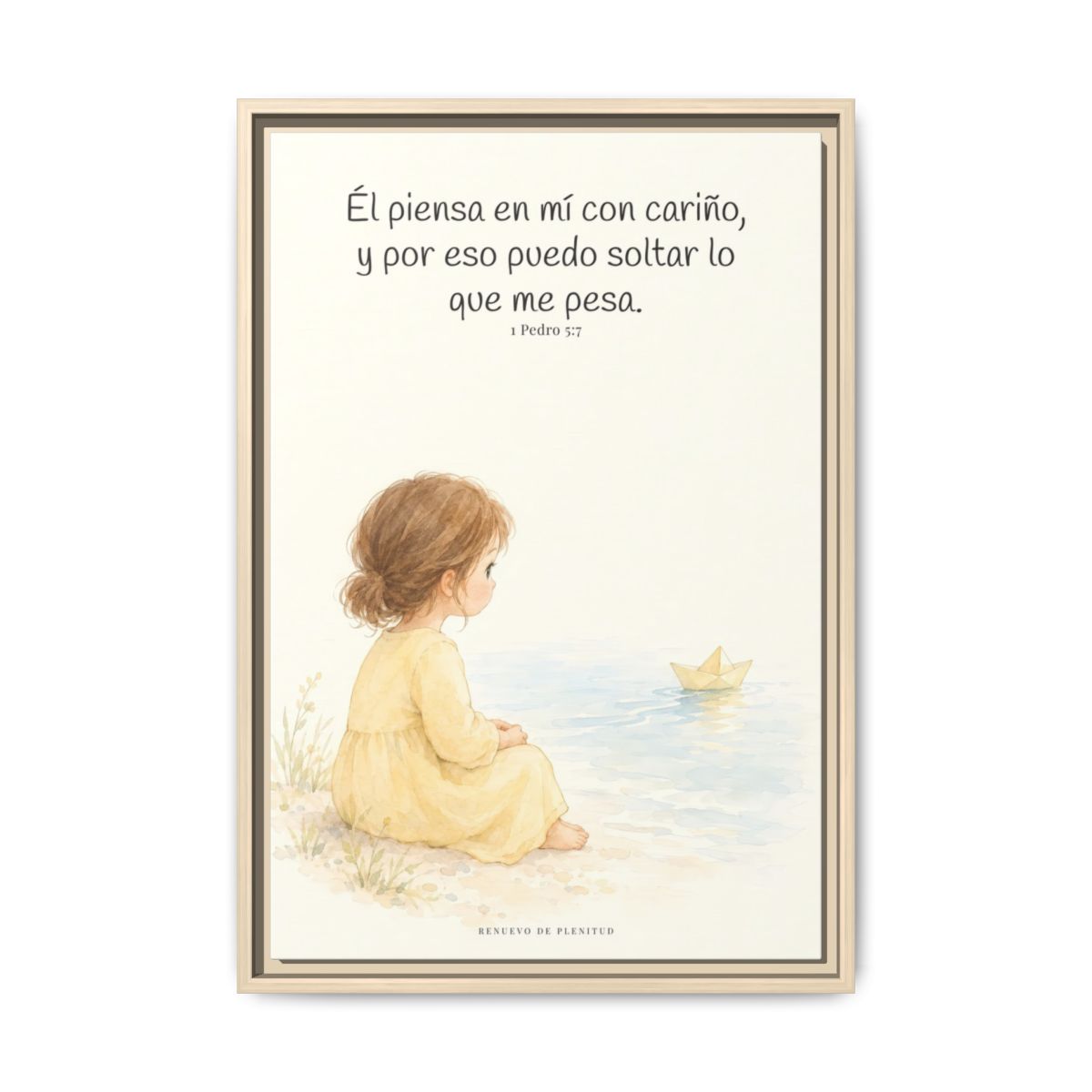 Echa Toda Tu Ansiedad Sobre Dios — Lienzo Cristiano Enmarcado | 1 Pedro 5:7 — 16×24 pulgadas, marco natural, vista frontal
