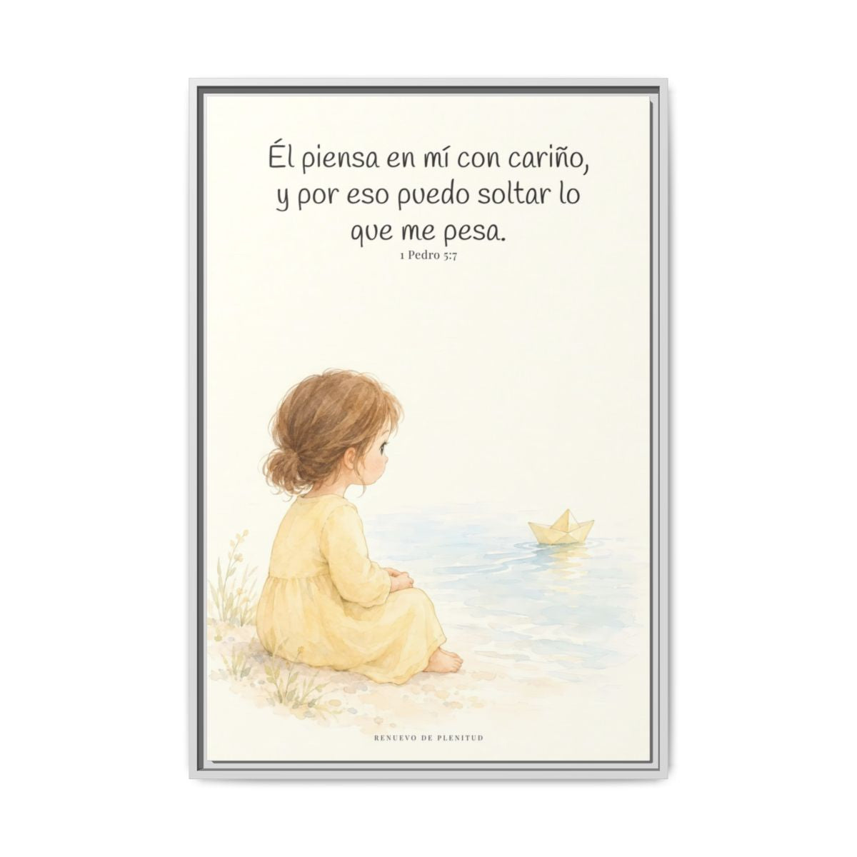 Echa Toda Tu Ansiedad Sobre Dios — Lienzo Cristiano Enmarcado | 1 Pedro 5:7 — 24×36 pulgadas, marco blanco, vista frontal