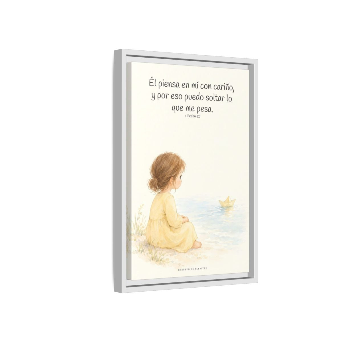 Echa Toda Tu Ansiedad Sobre Dios — Lienzo Cristiano Enmarcado | 1 Pedro 5:7 — 12×18 pulgadas, marco blanco, vista lateral del marco flotante