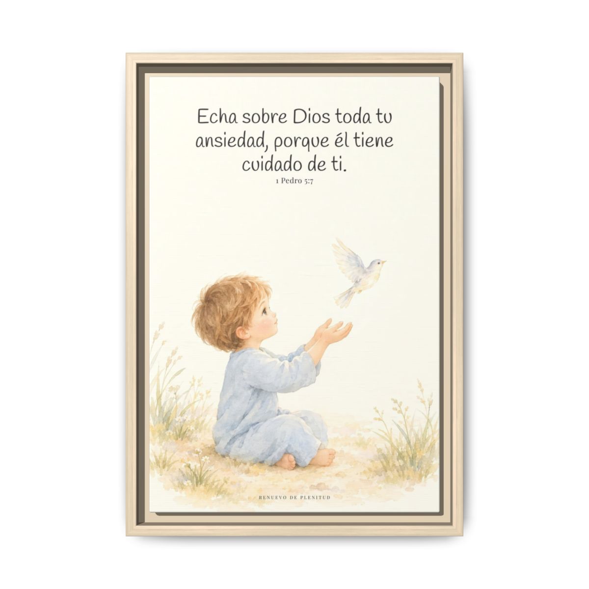 Echa Toda Tu Ansiedad Sobre Dios — Lienzo Cristiano Enmarcado | 1 Pedro 5:7 — 12×18 pulgadas, marco natural, vista frontal