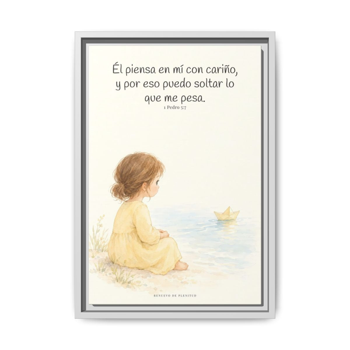 Echa Toda Tu Ansiedad Sobre Dios — Lienzo Cristiano Enmarcado | 1 Pedro 5:7 — 12×18 pulgadas, marco blanco, vista frontal