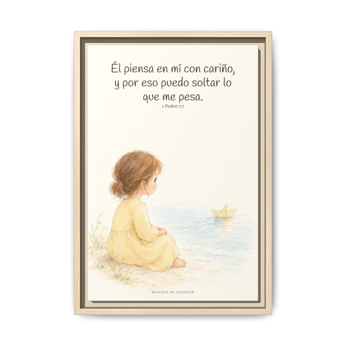 Echa Toda Tu Ansiedad Sobre Dios — Lienzo Cristiano Enmarcado | 1 Pedro 5:7 — 12×18 pulgadas, marco natural, vista frontal