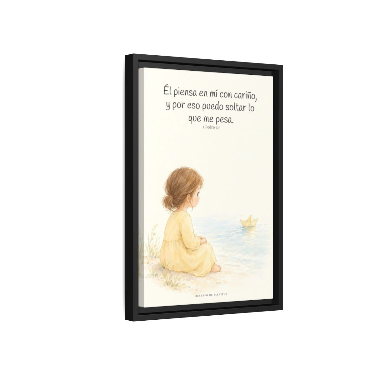 Echa Toda Tu Ansiedad Sobre Dios — Lienzo Cristiano Enmarcado | 1 Pedro 5:7 — 12×18 pulgadas, marco negro, vista lateral del marco flotante