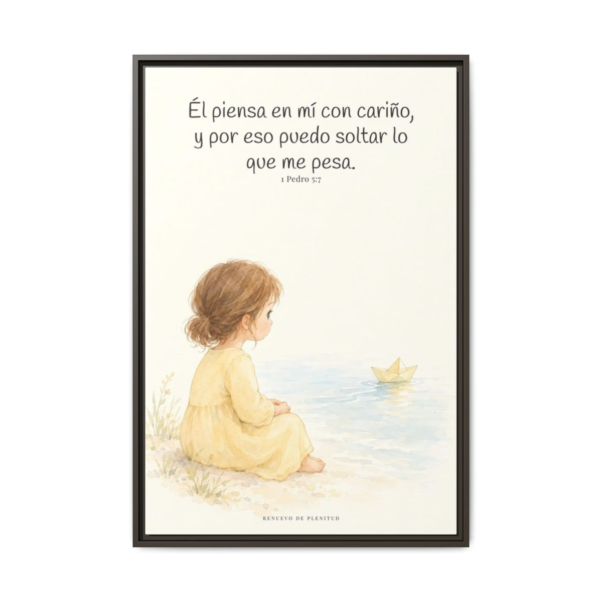 Echa Toda Tu Ansiedad Sobre Dios — Lienzo Cristiano Enmarcado | 1 Pedro 5:7 — 24×36 pulgadas, marco espresso, vista frontal