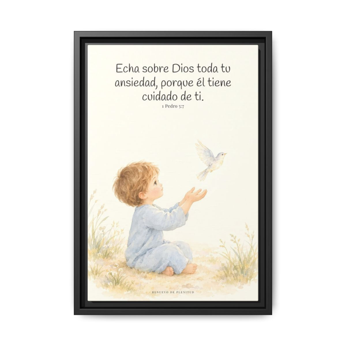 Echa Toda Tu Ansiedad Sobre Dios — Lienzo Cristiano Enmarcado | 1 Pedro 5:7 — 12×18 pulgadas, marco negro, vista frontal