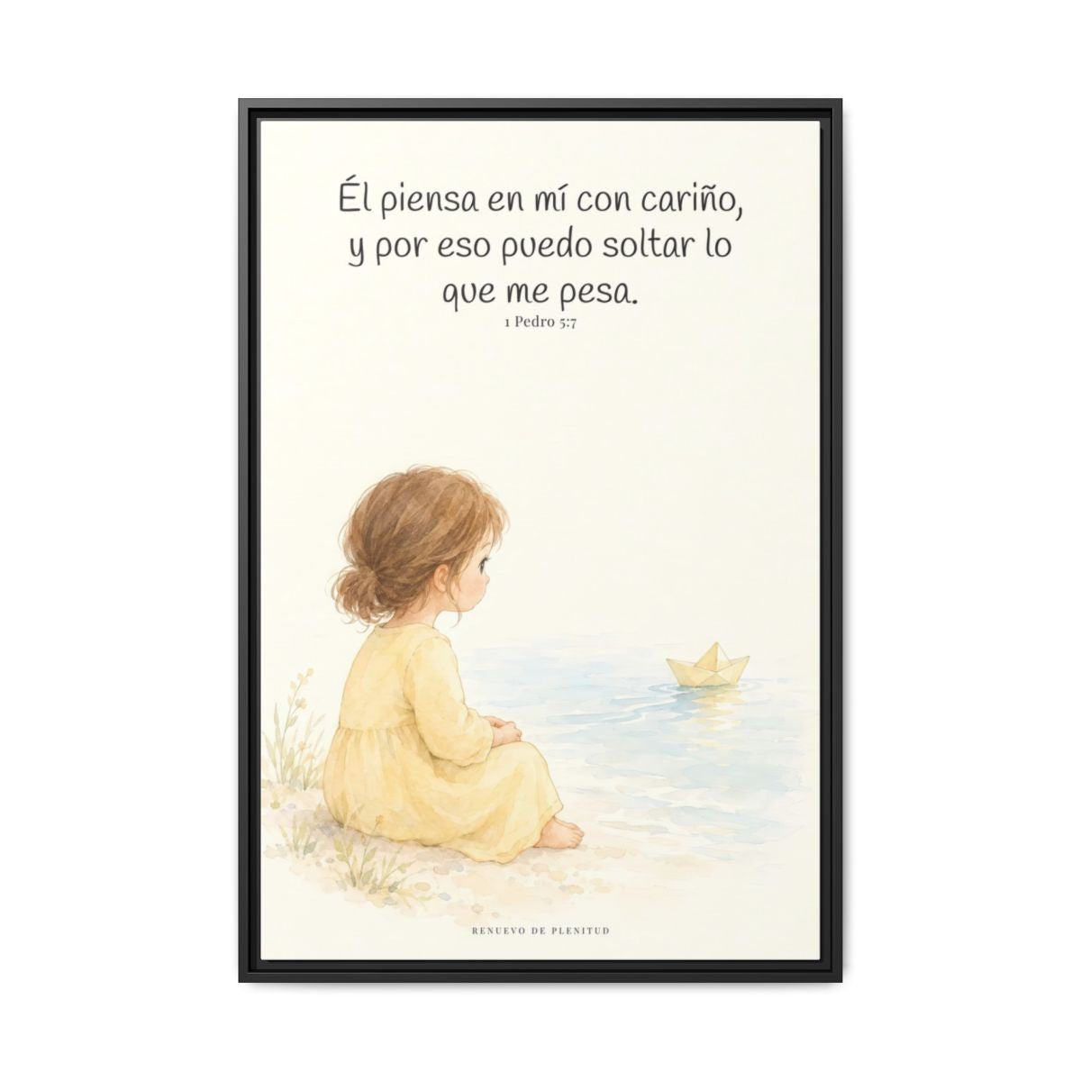 Echa Toda Tu Ansiedad Sobre Dios — Lienzo Cristiano Enmarcado | 1 Pedro 5:7 — 24×36 pulgadas, marco negro, vista frontal