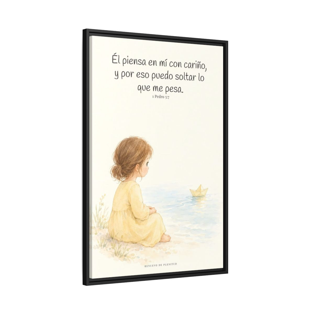 Echa Toda Tu Ansiedad Sobre Dios — Lienzo Cristiano Enmarcado | 1 Pedro 5:7 — 24×36 pulgadas, marco negro, vista lateral del marco flotante