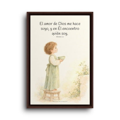 El amor de Dios me hace suyo | Cuadro de fe enmarcado | Efesios 5:1 — 16×24 pulgadas, marco espresso, vista frontal