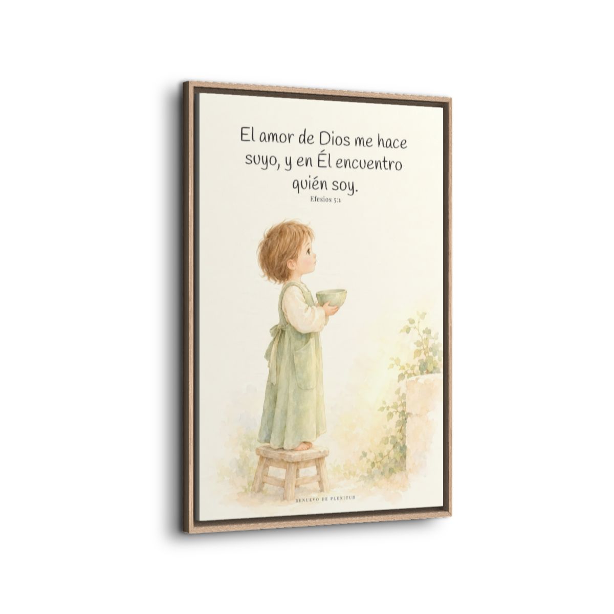 El amor de Dios me hace suyo | Cuadro de fe enmarcado | Efesios 5:1 — 24×36 pulgadas, marco natural, vista lateral del marco flotante