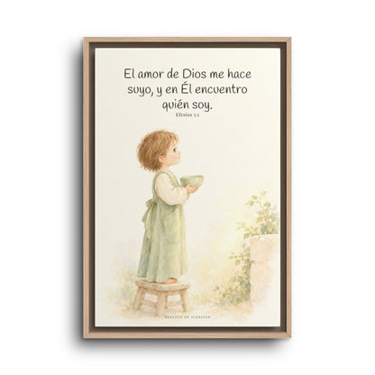 El amor de Dios me hace suyo | Cuadro de fe enmarcado | Efesios 5:1 — 16×24 pulgadas, marco natural, vista frontal
