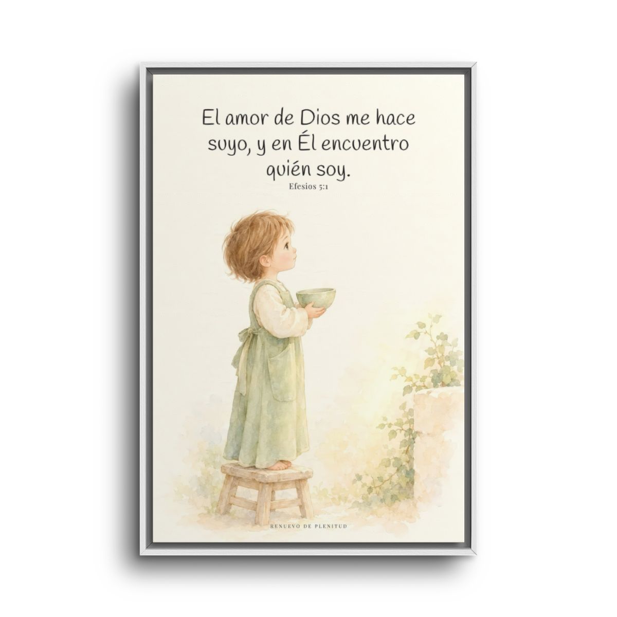 El amor de Dios me hace suyo | Cuadro de fe enmarcado | Efesios 5:1 — 24×36 pulgadas, marco blanco, vista frontal
