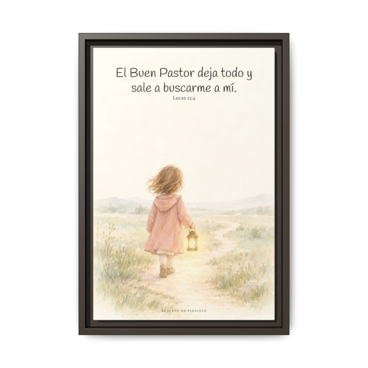 El Buen Pastor me busca a mí — Lienzo Cristiano Enmarcado | Lucas 15:4 — 12×18 pulgadas, marco espresso, vista frontal