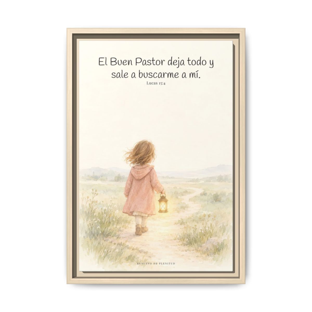 El Buen Pastor me busca a mí — Lienzo Cristiano Enmarcado | Lucas 15:4 — 12×18 pulgadas, marco natural, vista frontal