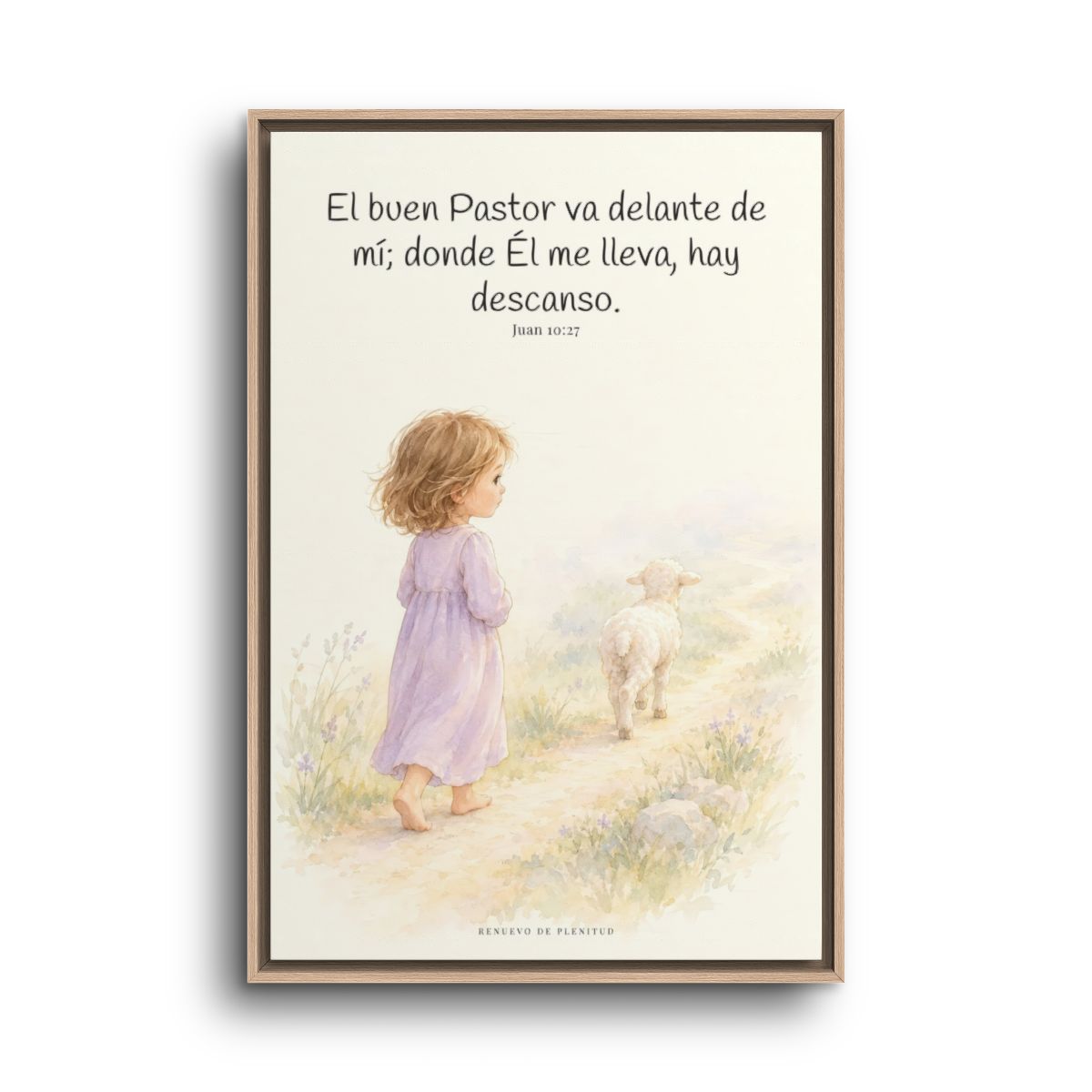 El buen Pastor va delante de mí | Decoración de fe para pared | Juan 10:27 — 24×36 pulgadas, marco natural, vista frontal