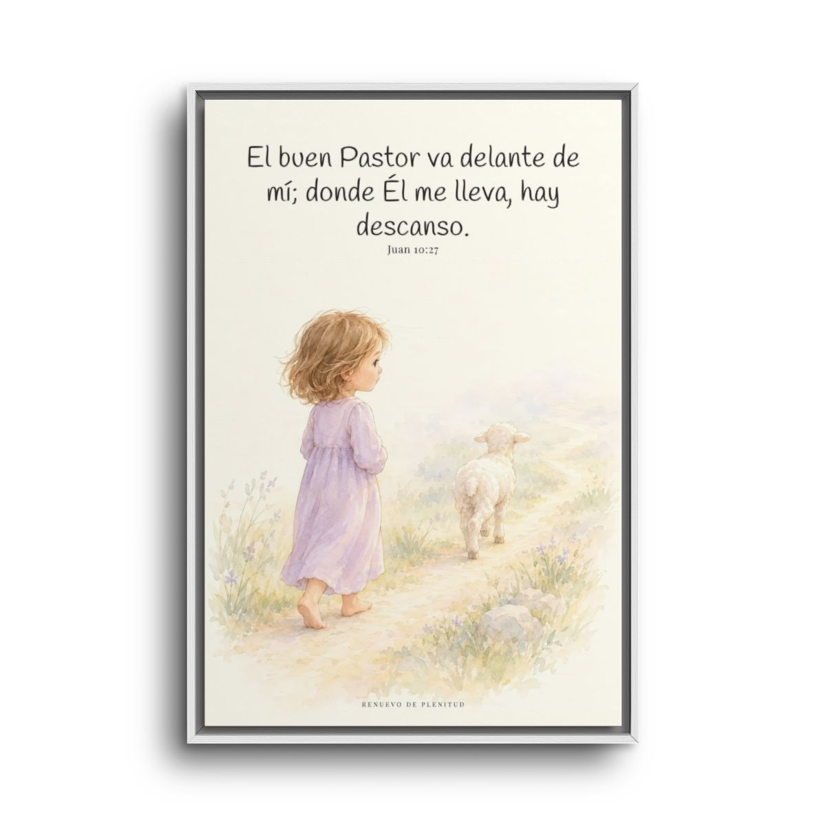 El buen Pastor va delante de mí | Decoración de fe para pared | Juan 10:27 — 24×36 pulgadas, marco blanco, vista frontal