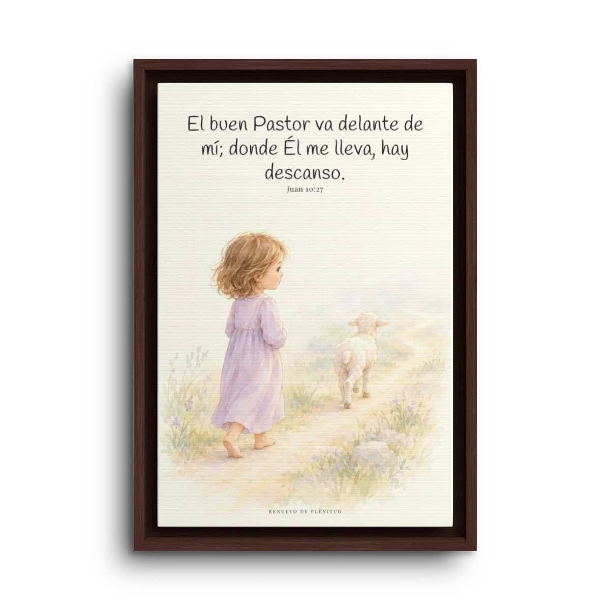 El buen Pastor va delante de mí | Decoración de fe para pared | Juan 10:27 — 12×18 pulgadas, marco espresso, vista frontal