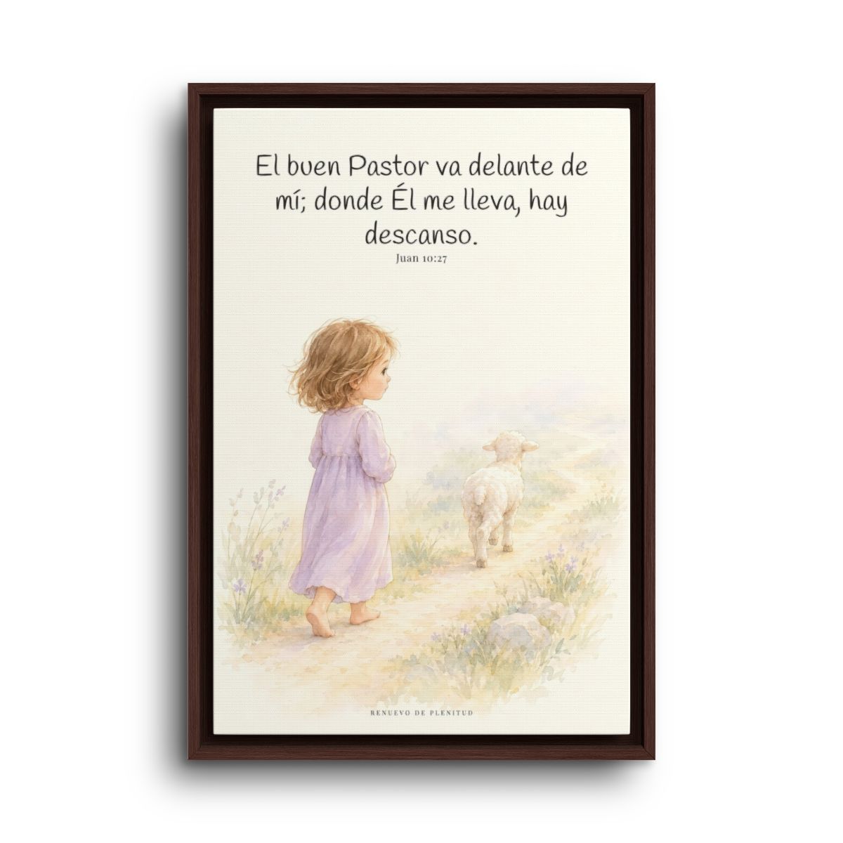 El buen Pastor va delante de mí | Decoración de fe para pared | Juan 10:27 — 16×24 pulgadas, marco espresso, vista frontal