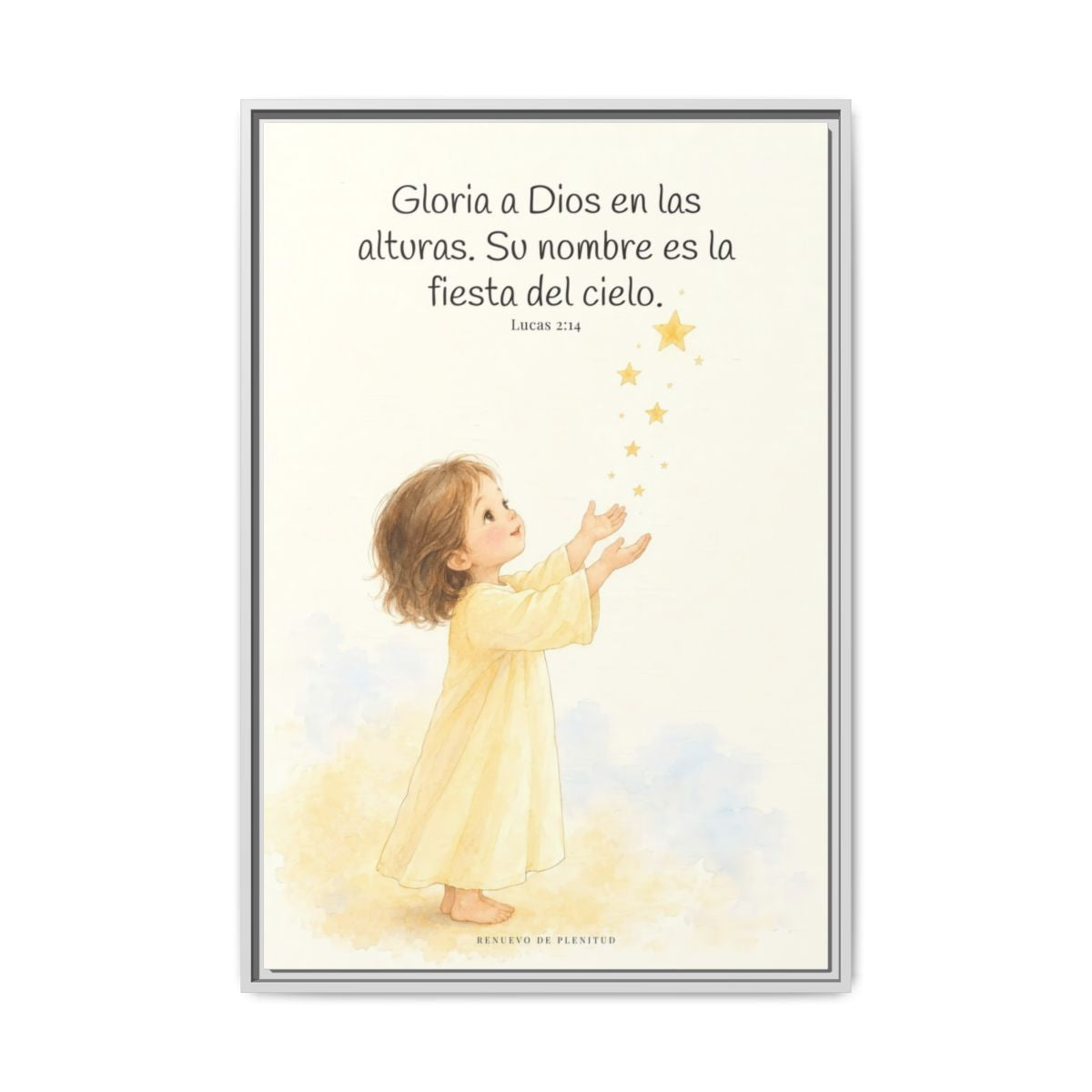 El cielo entero da gloria a Dios | Decoración de fe para pared | Lucas 2:14 — 24×36 pulgadas, marco blanco, vista frontal
