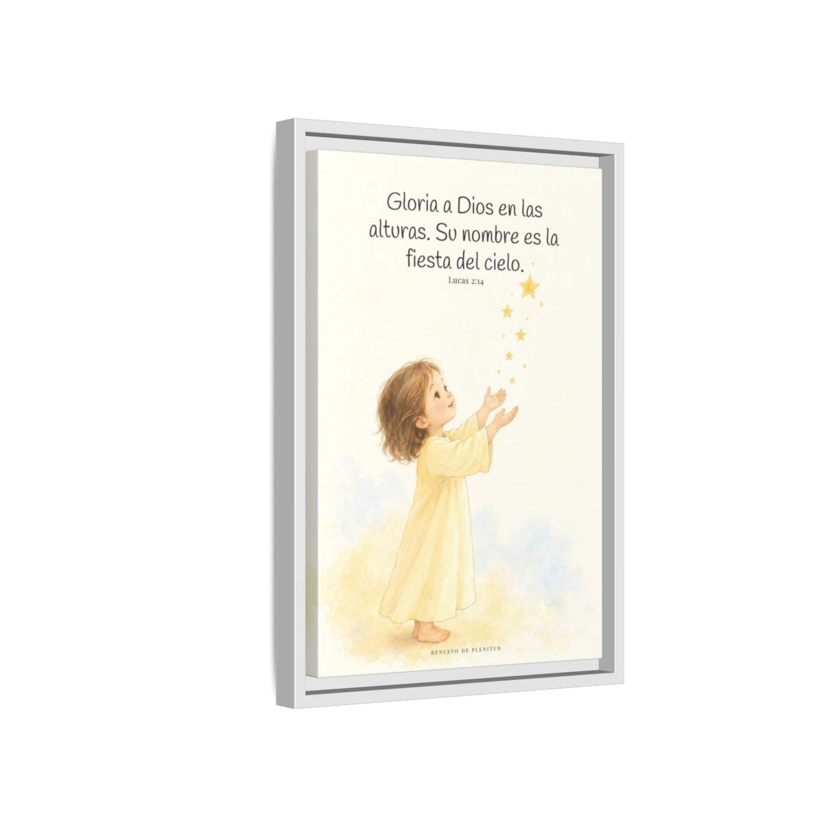 El cielo entero da gloria a Dios | Decoración de fe para pared | Lucas 2:14 — 12×18 pulgadas, marco blanco, vista lateral del marco flotante