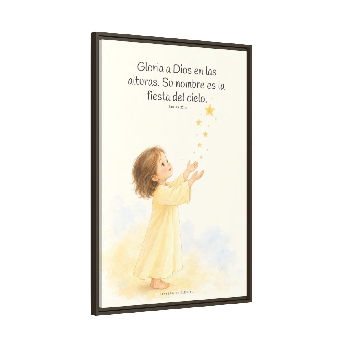 El cielo entero da gloria a Dios | Decoración de fe para pared | Lucas 2:14 — 24×36 pulgadas, marco espresso, vista lateral del marco flotante