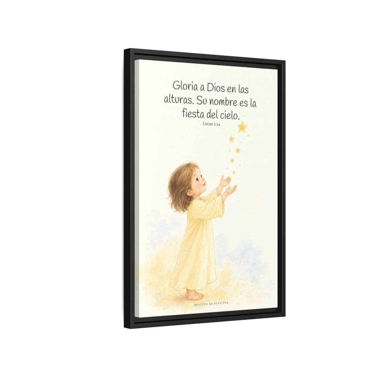El cielo entero da gloria a Dios | Decoración de fe para pared | Lucas 2:14 — 16×24 pulgadas, marco negro, vista lateral del marco flotante