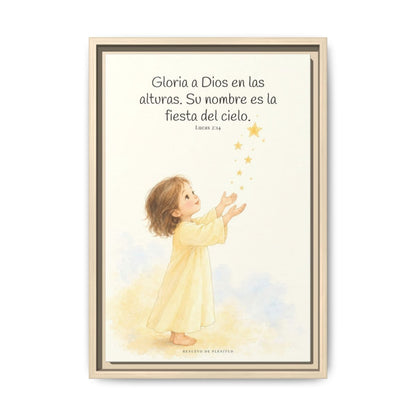 El cielo entero da gloria a Dios | Decoración de fe para pared | Lucas 2:14 — 12×18 pulgadas, marco natural, vista frontal