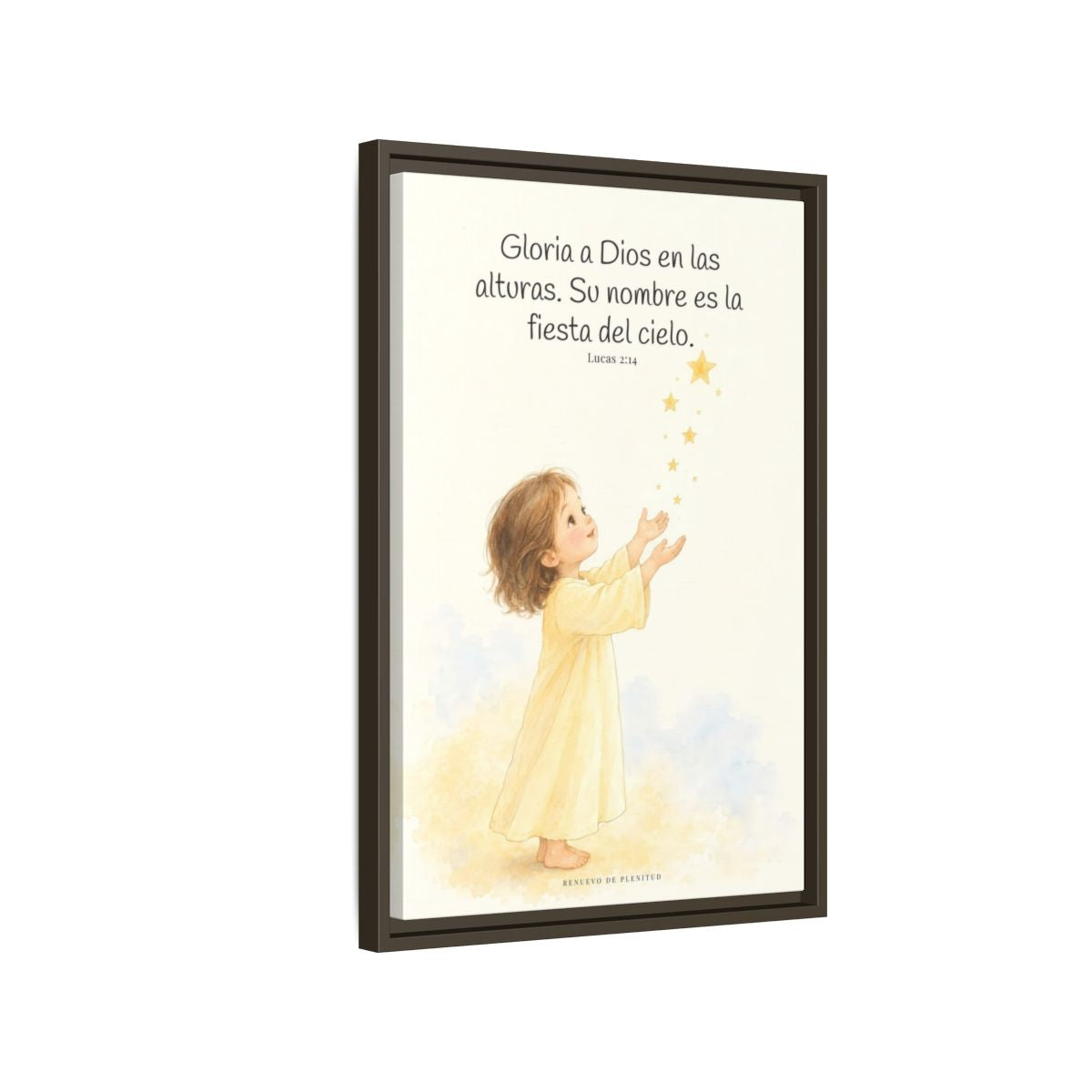 El cielo entero da gloria a Dios | Decoración de fe para pared | Lucas 2:14 — 16×24 pulgadas, marco espresso, vista lateral del marco flotante