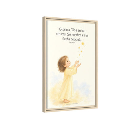 El cielo entero da gloria a Dios | Decoración de fe para pared | Lucas 2:14 — 16×24 pulgadas, marco natural, vista lateral del marco flotante