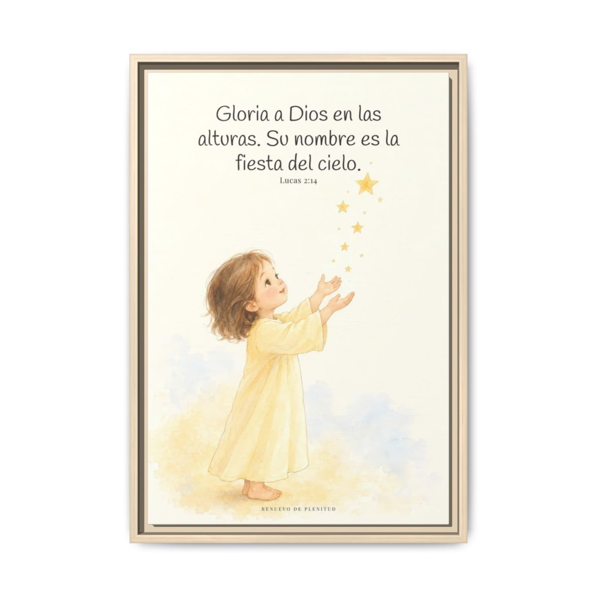 El cielo entero da gloria a Dios | Decoración de fe para pared | Lucas 2:14 — 16×24 pulgadas, marco natural, vista frontal