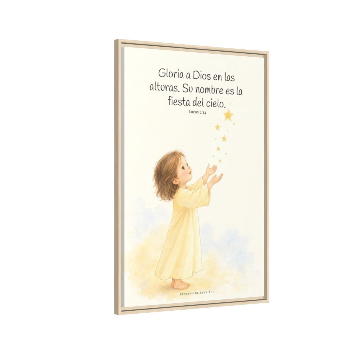 El cielo entero da gloria a Dios | Decoración de fe para pared | Lucas 2:14 — 24×36 pulgadas, marco natural, vista lateral del marco flotante