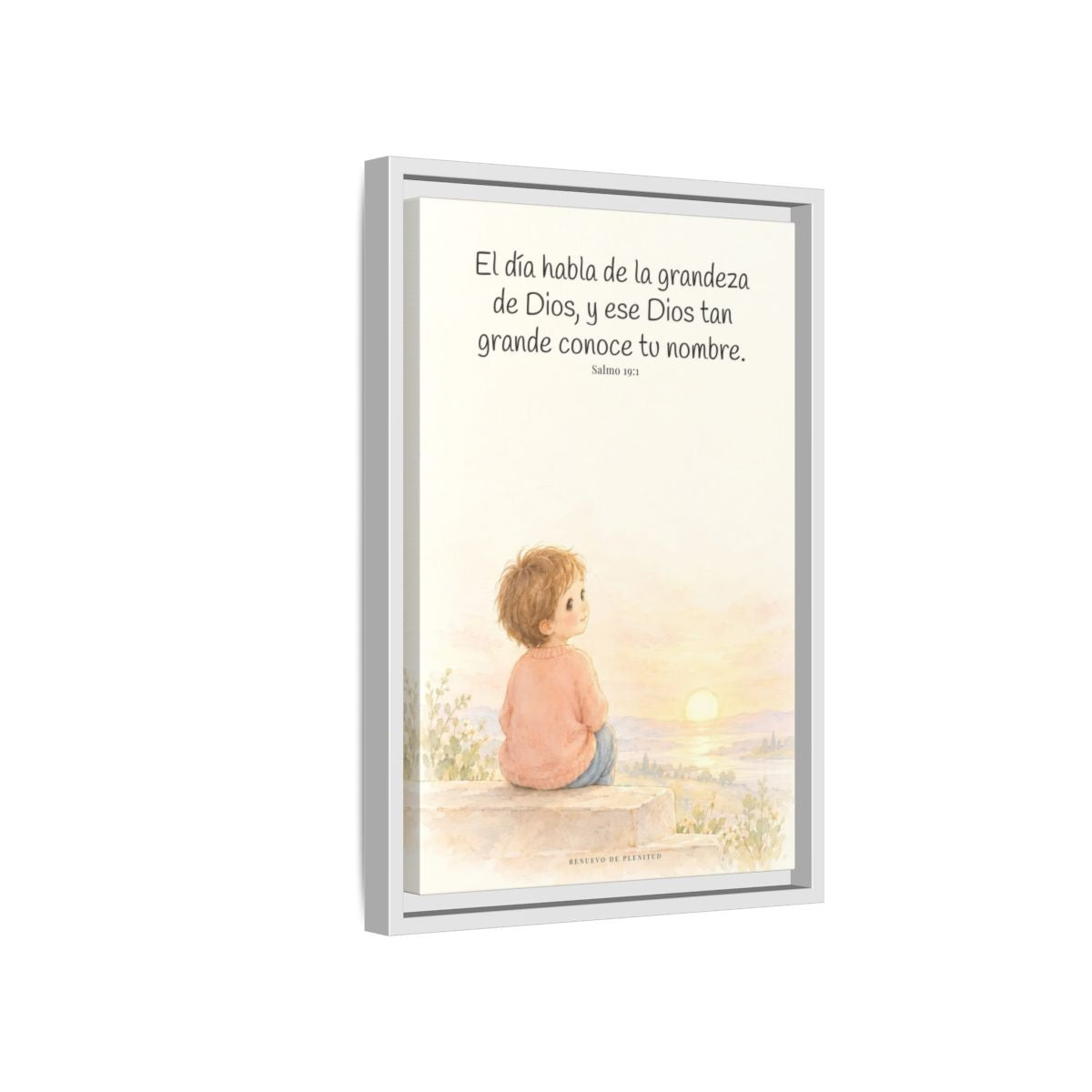 El día habla de la grandeza de Dios | Lienzo cristiano decorativo | Salmo 19:1 — 12×18 pulgadas, marco blanco, vista lateral del marco flotante