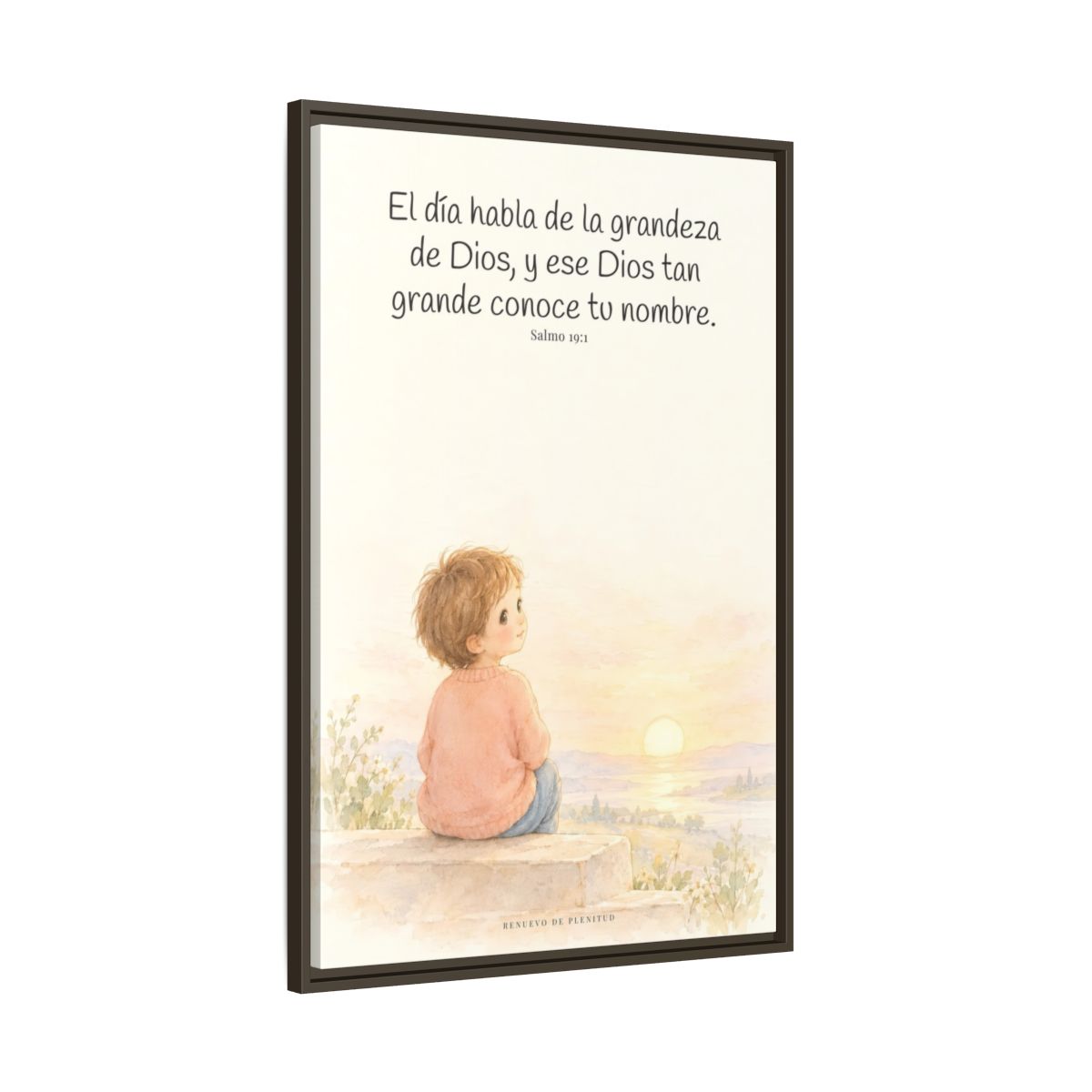 El día habla de la grandeza de Dios | Lienzo cristiano decorativo | Salmo 19:1 — 24×36 pulgadas, marco espresso, vista lateral del marco flotante