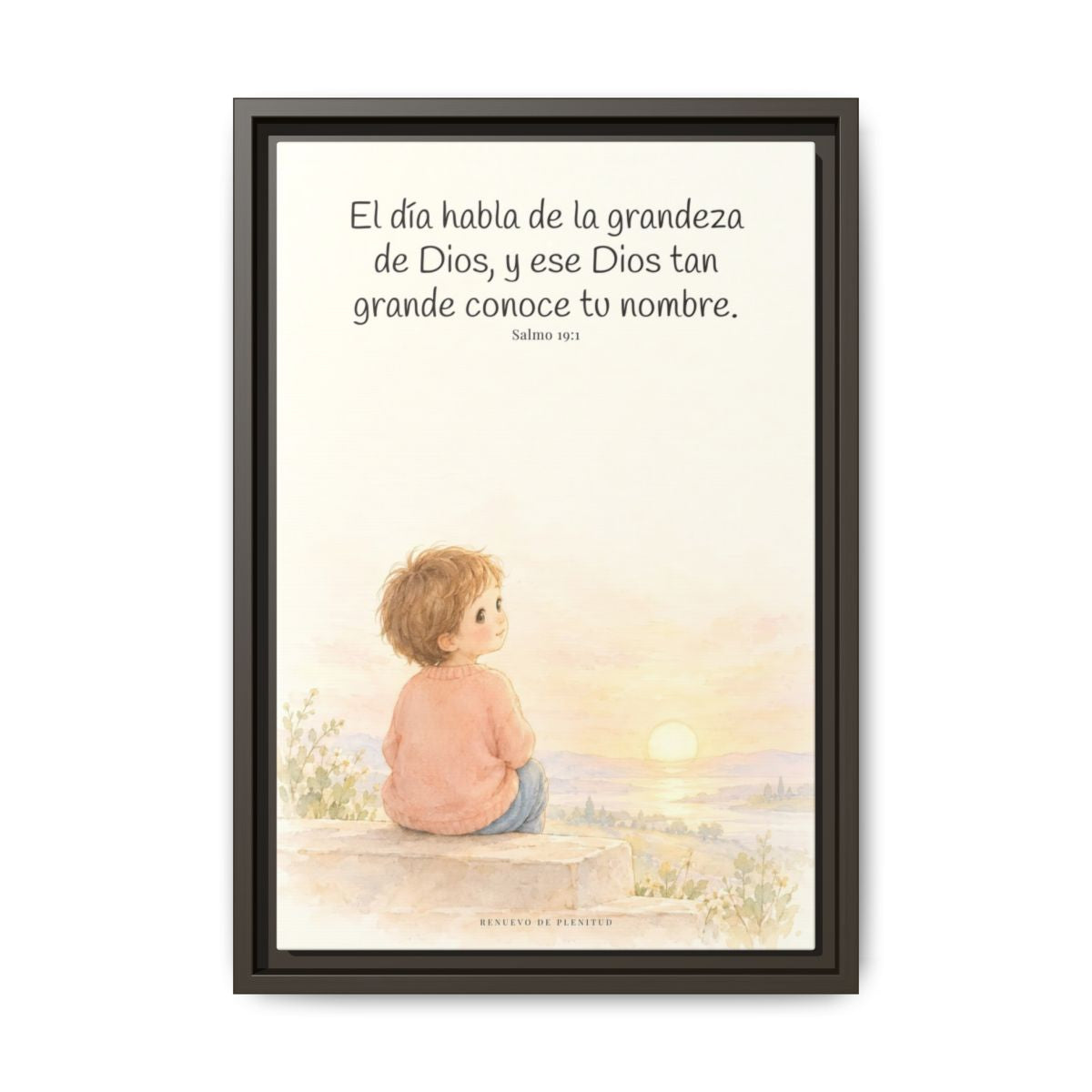 El día habla de la grandeza de Dios | Lienzo cristiano decorativo | Salmo 19:1 — 12×18 pulgadas, marco espresso, vista frontal