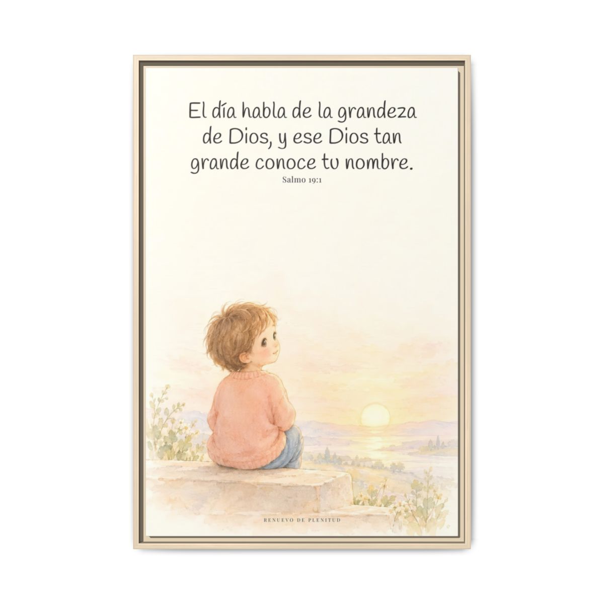 El día habla de la grandeza de Dios | Lienzo cristiano decorativo | Salmo 19:1 — 24×36 pulgadas, marco natural, vista frontal
