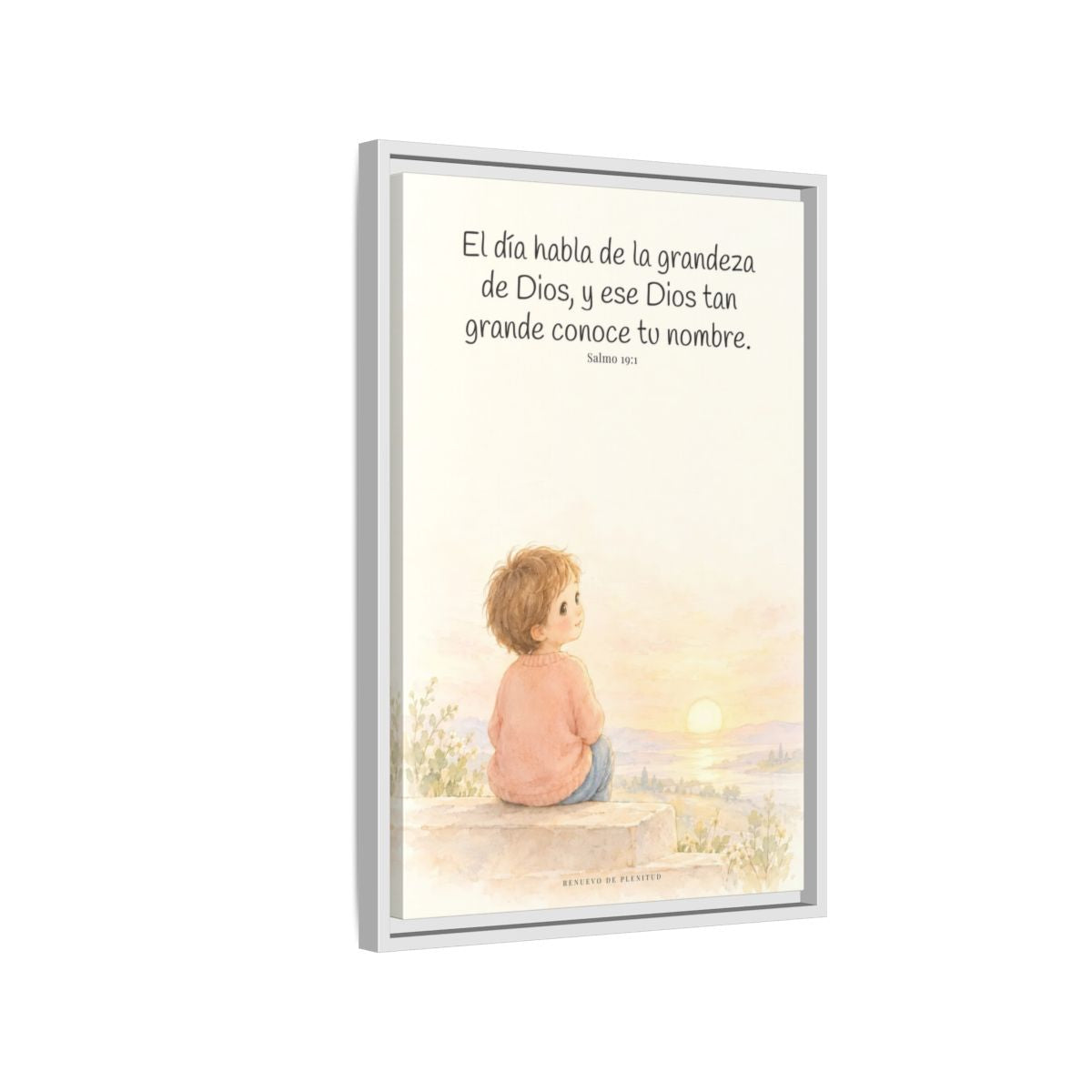 El día habla de la grandeza de Dios | Lienzo cristiano decorativo | Salmo 19:1 — 16×24 pulgadas, marco blanco, vista lateral del marco flotante