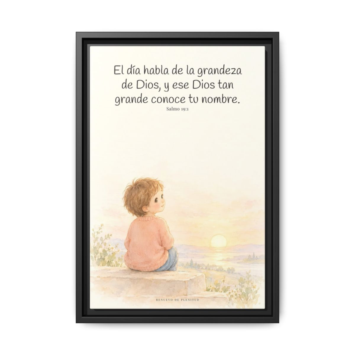 El día habla de la grandeza de Dios | Lienzo cristiano decorativo | Salmo 19:1 — 12×18 pulgadas, marco negro, vista frontal
