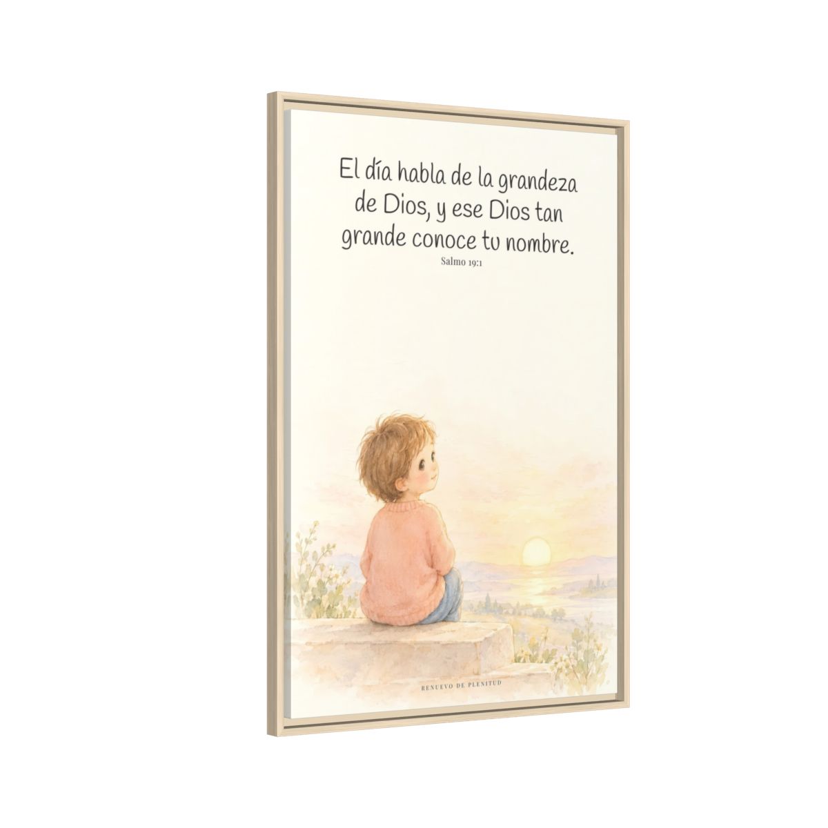 El día habla de la grandeza de Dios | Lienzo cristiano decorativo | Salmo 19:1 — 24×36 pulgadas, marco natural, vista lateral del marco flotante