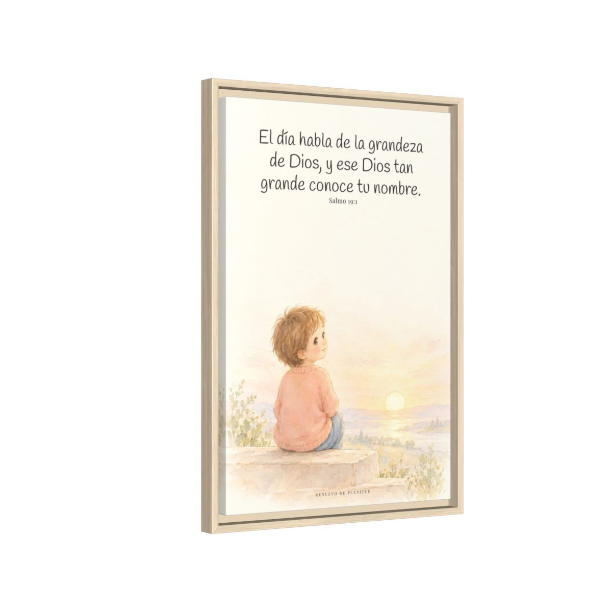 El día habla de la grandeza de Dios | Lienzo cristiano decorativo | Salmo 19:1 — 16×24 pulgadas, marco natural, vista lateral del marco flotante