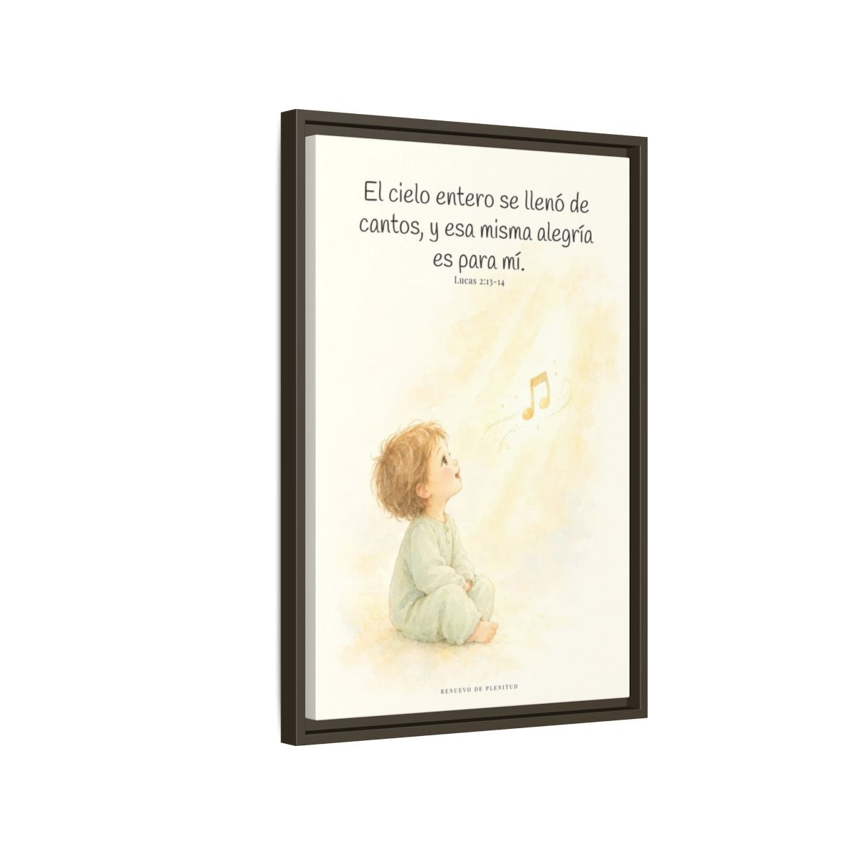 El ejército del cielo canta mi alegría — Lienzo Cristiano Enmarcado | Lucas 2:13-14 — 16×24 pulgadas, marco espresso, vista lateral del marco flotante